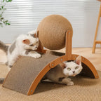 2-in-1 Cat Scratching Ball & Sisal Scratcher - Solid Wood Paw Grinding Toy for Cats