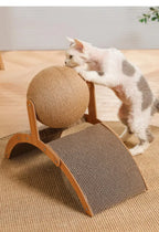 2-in-1 Cat Scratching Ball & Sisal Scratcher - Solid Wood Paw Grinding Toy for Cats